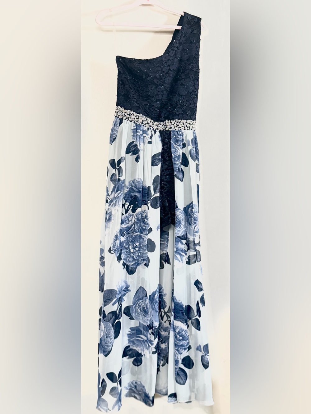 Speechless Girls Navy White Floral Skirt over Shorts with Rhinestones Waistband